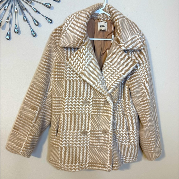 π₯SALE PRICEπ₯ Elie Tahari Faux Fur Double Breasted Coat Camel & White Large NWT - Picture 11 of 12